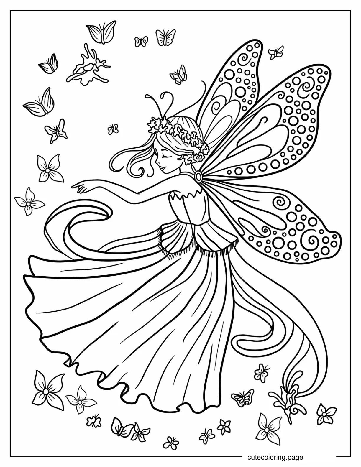 Princess Fairy With Butterflies Coloring In For Kids coloring page