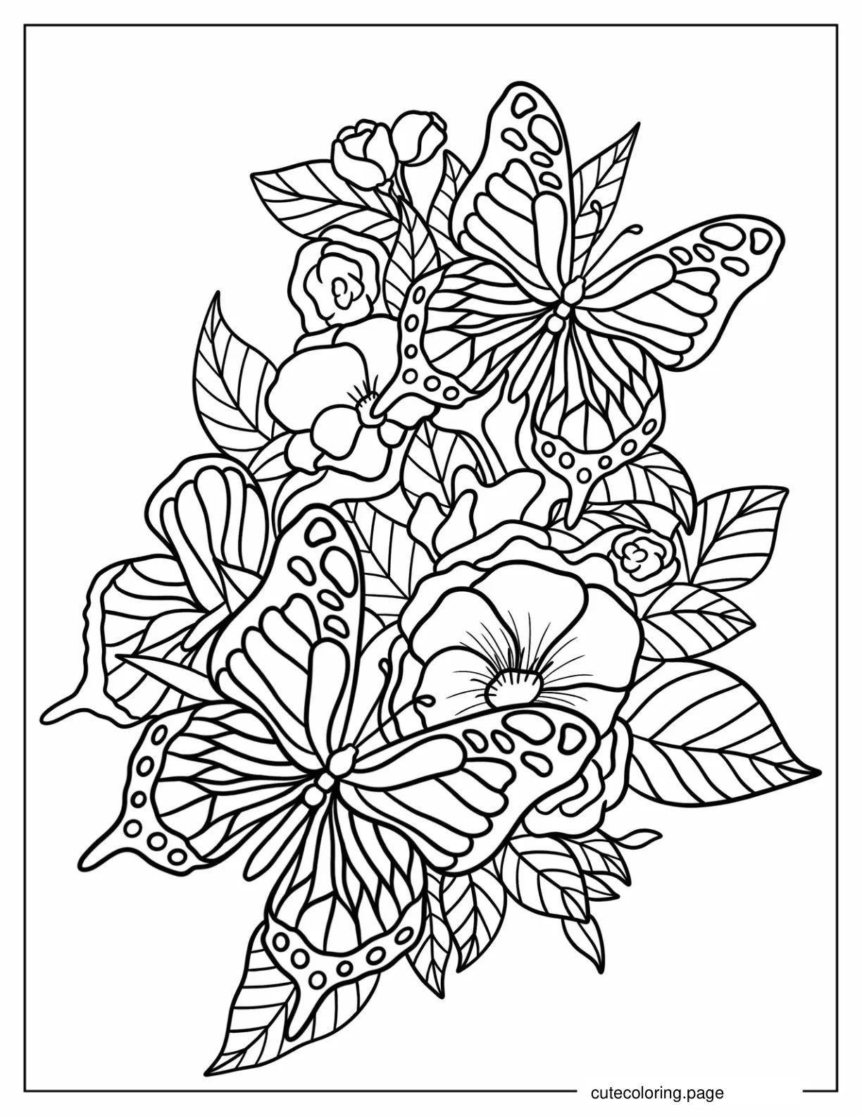 Swallowtail Butterflies Resting On A Bush Of Fresh Flowers coloring page