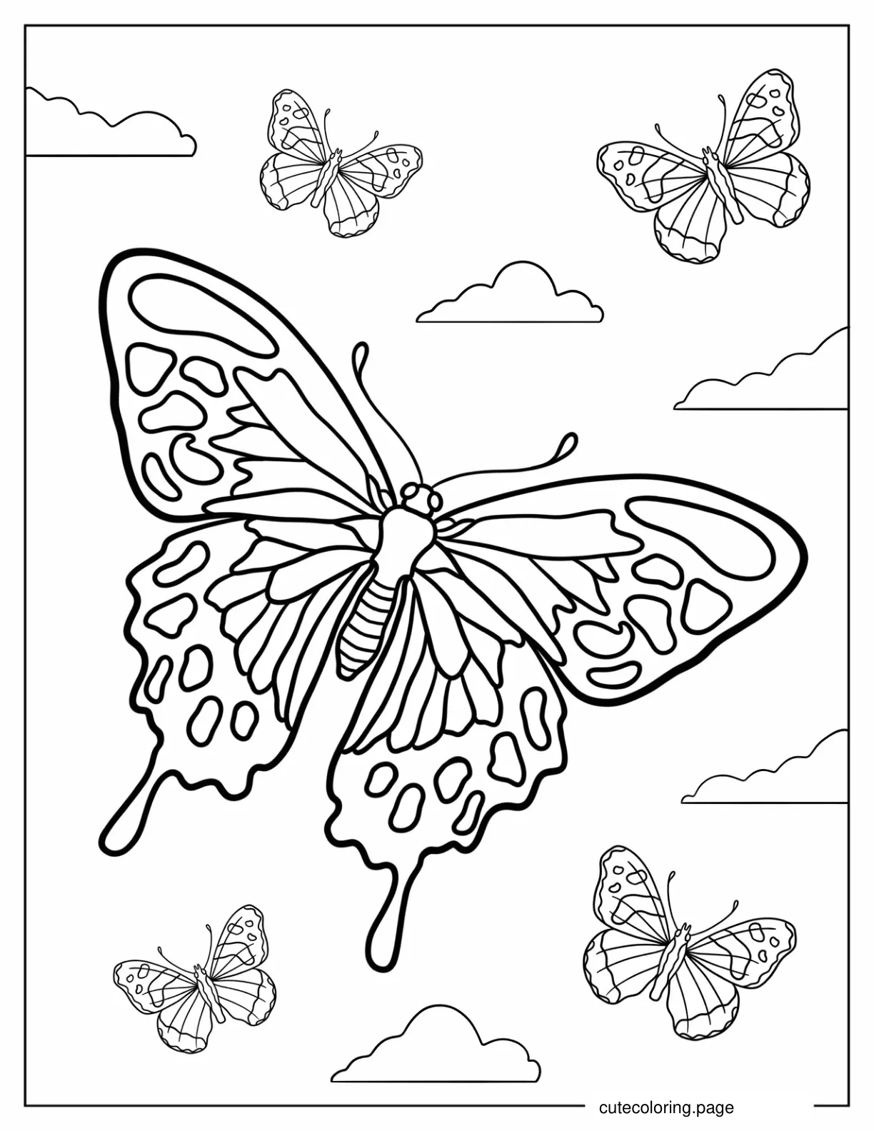 Swallowtail Butterfly With Other Butterflies To Color coloring page