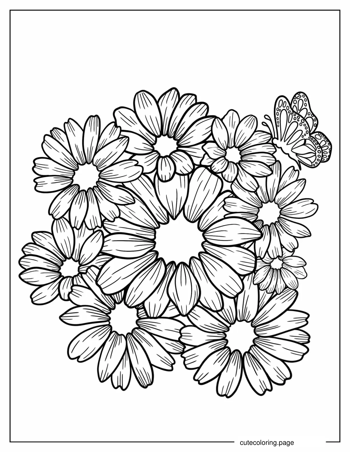 Tiny Butterfly Smelling A Bunch Of Sunflowers coloring page