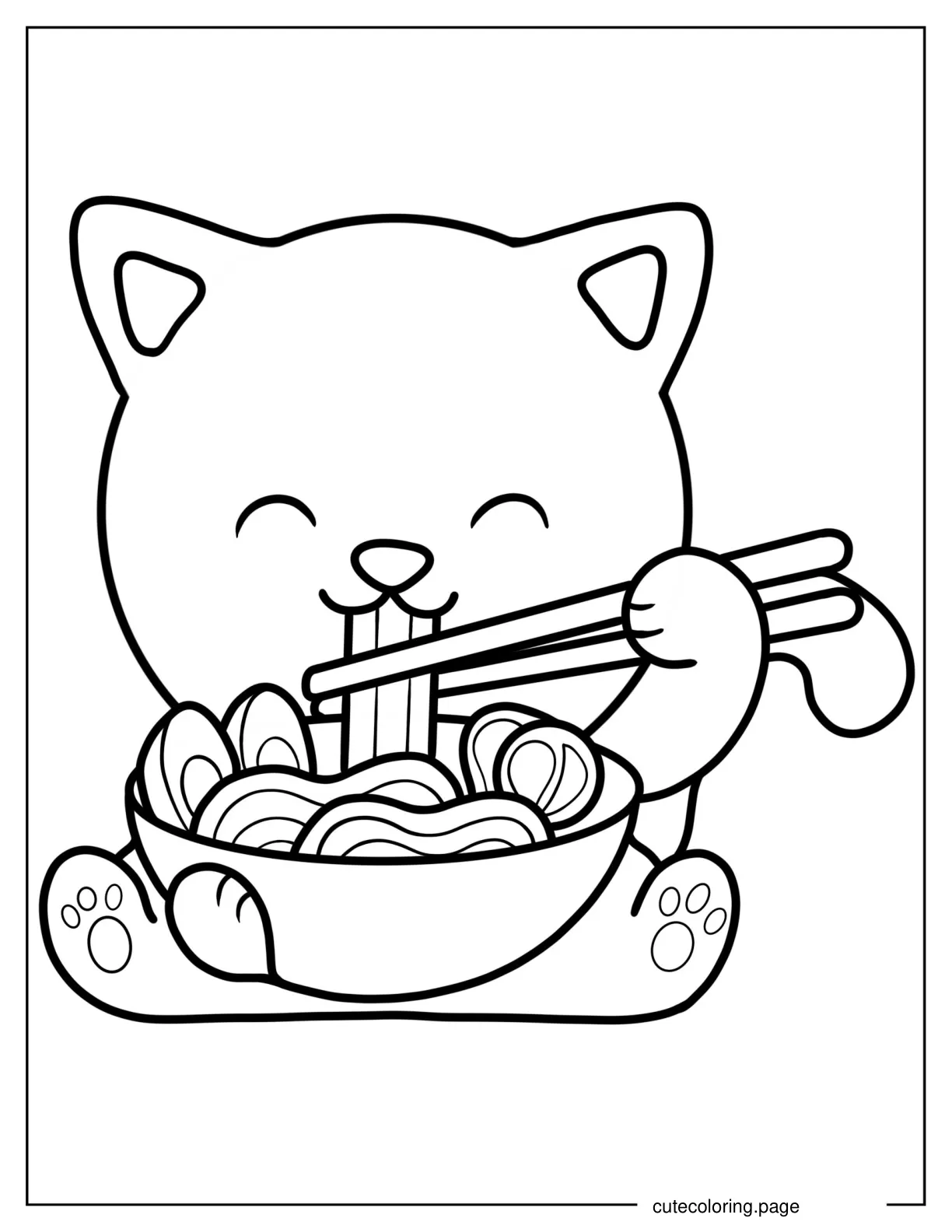 Cat Eating Ramen Coloring Page For Kids coloring page