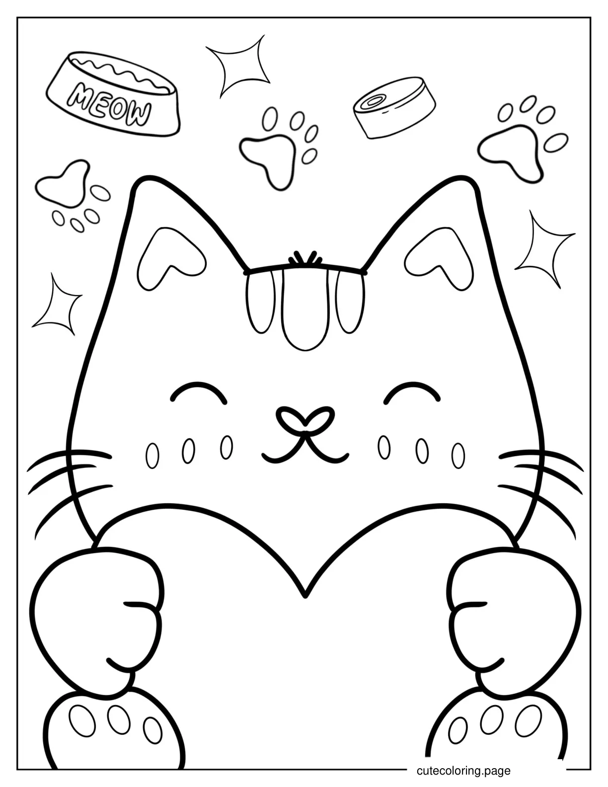 Cat Embracing Heart Coloring In coloring page