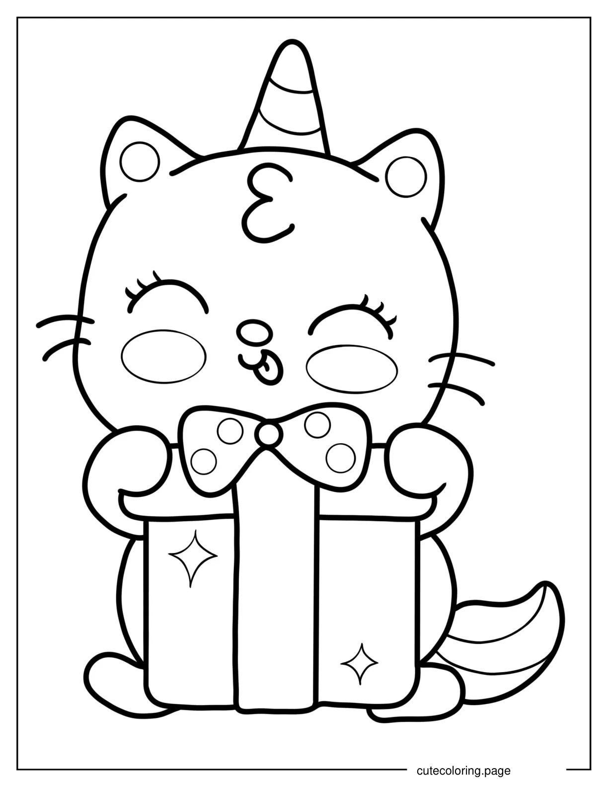 Cat Hugging Christmas Present coloring page