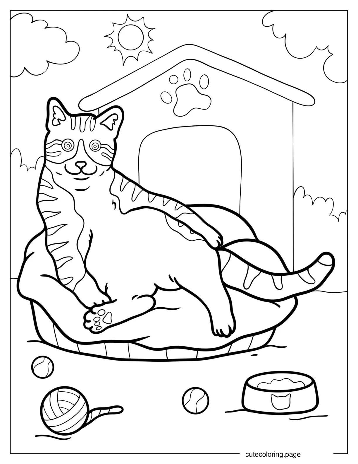 Cat Lying On Bed Coloring Sheet coloring page