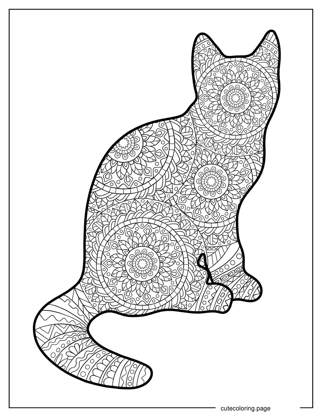 Cat Mandala Coloring In For Adults coloring page