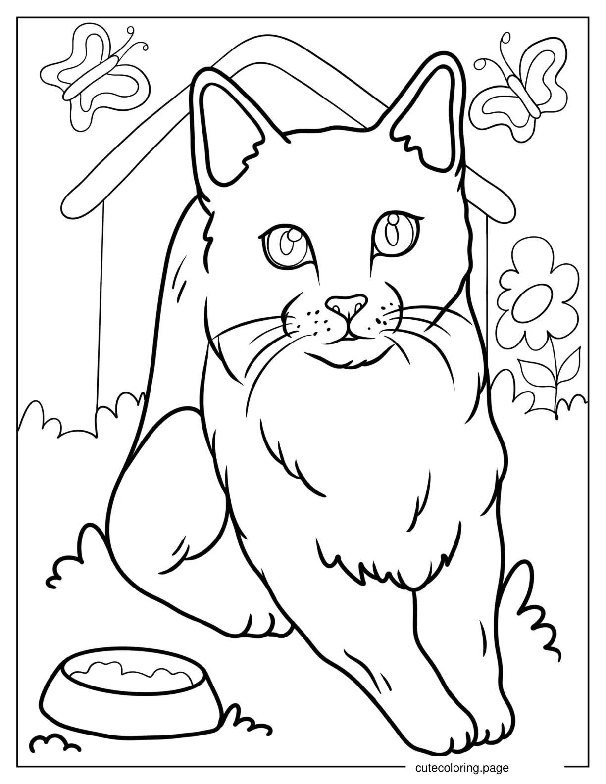 Cat Sitting Outside Cat House coloring page