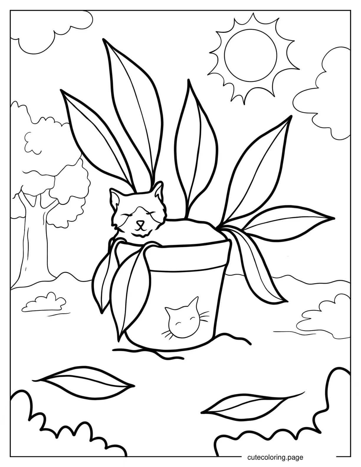 Cat Sleeping Inside Flower Pot Coloring Page coloring page