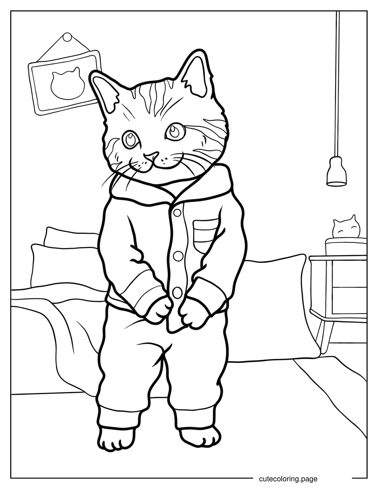 Cat With Clothes Standing Up coloring page