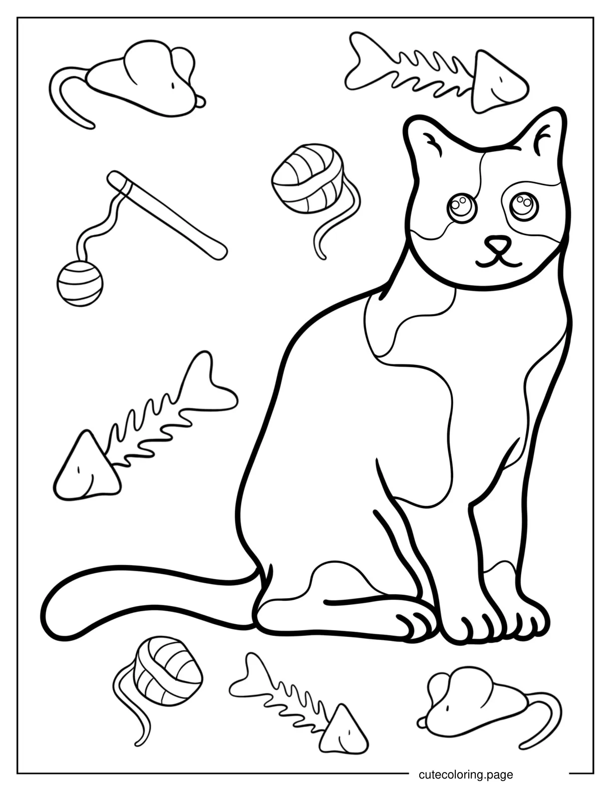 Cat With Toys And Food Coloring In coloring page