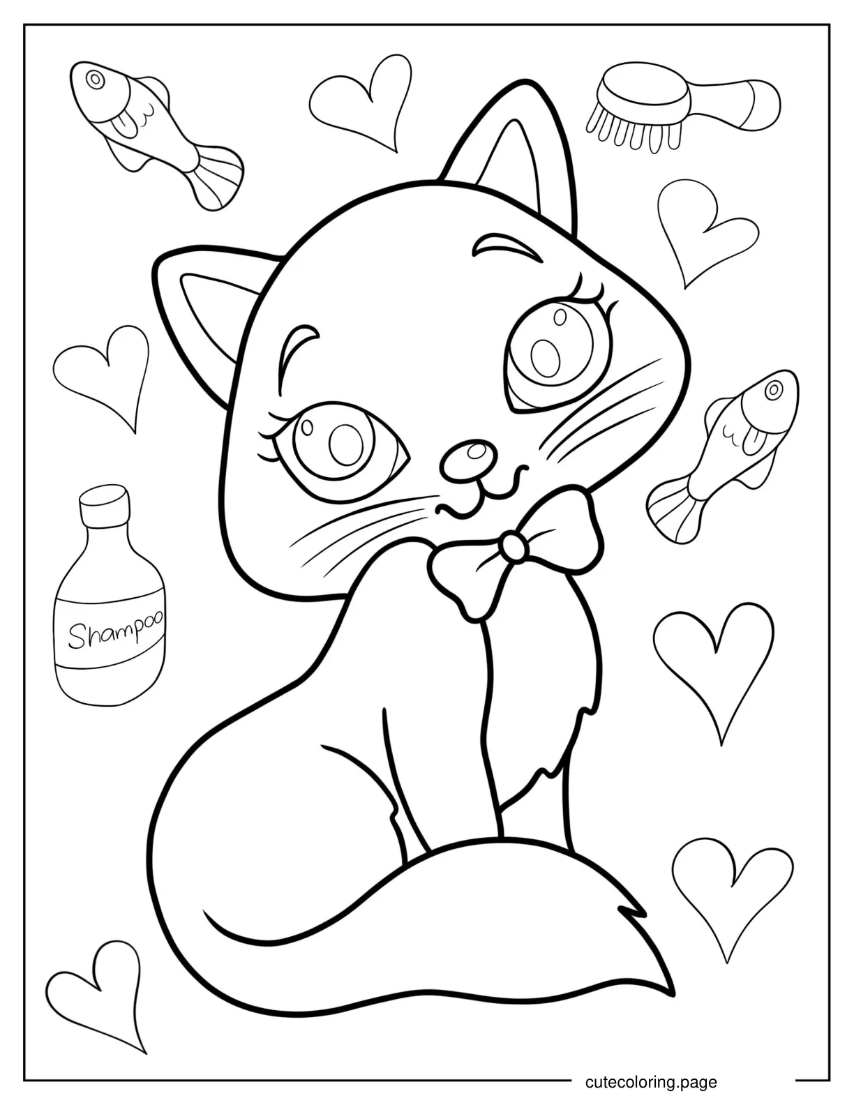 Coloring Page Of Adorable Cartoon Cat With Bow coloring page