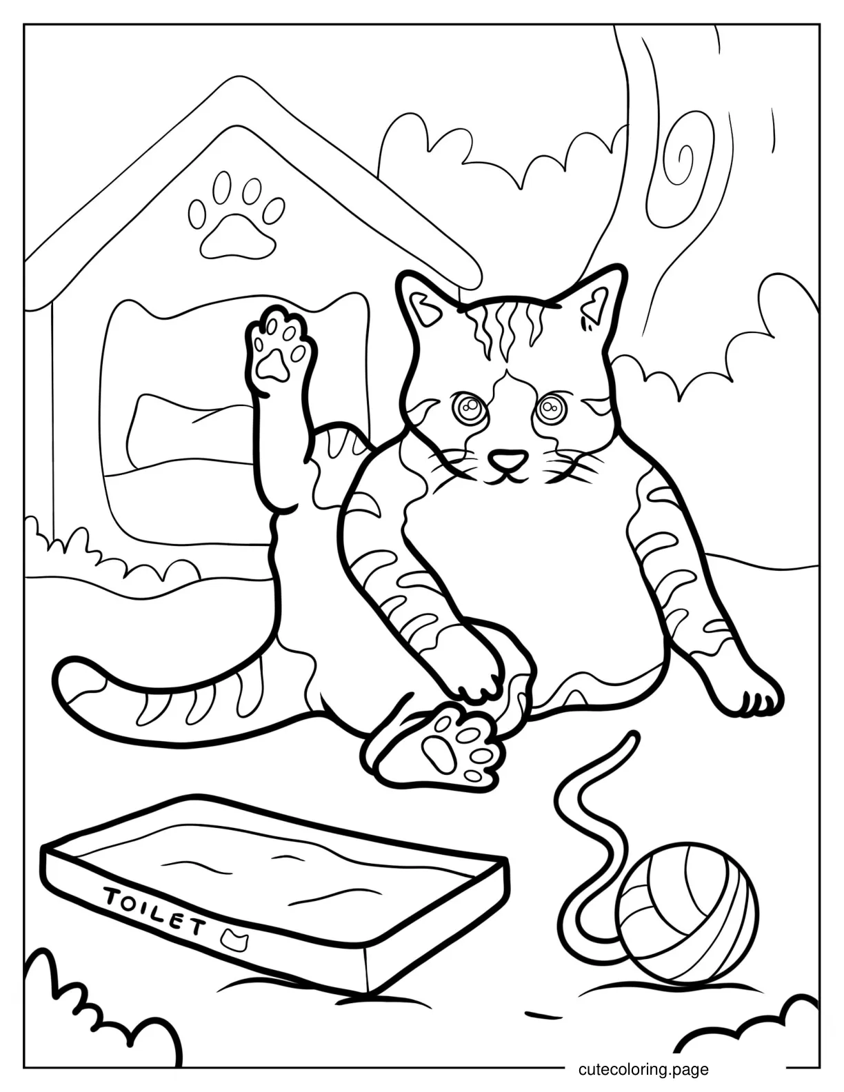 Coloring Page Of Cat Cleaning Itself coloring page