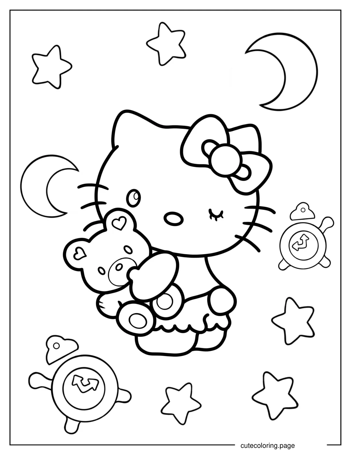 Coloring Page Of Hello Kitty Hugging Teddy Bear coloring page