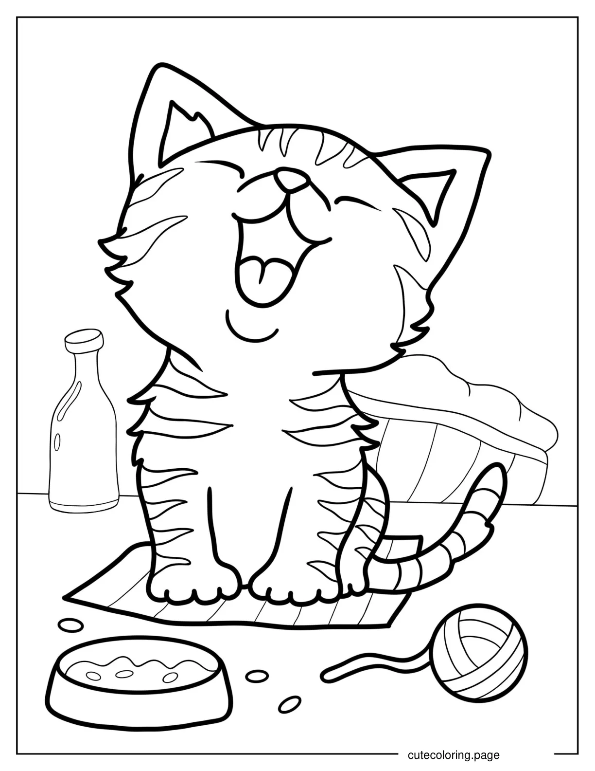 Coloring Sheet Of Cute Cat Meowing coloring page