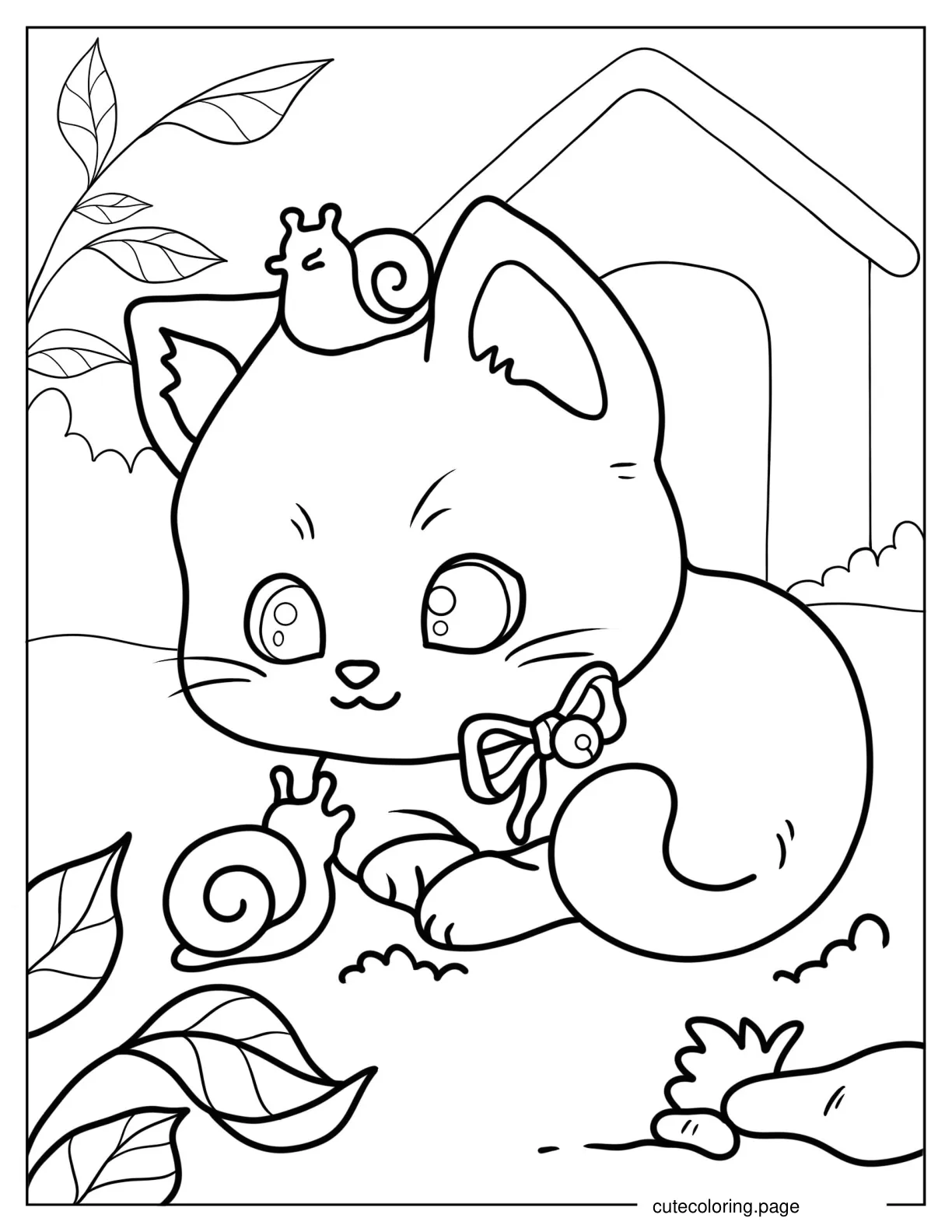 Coloring Sheet Of Kitten Playing With Snails coloring page