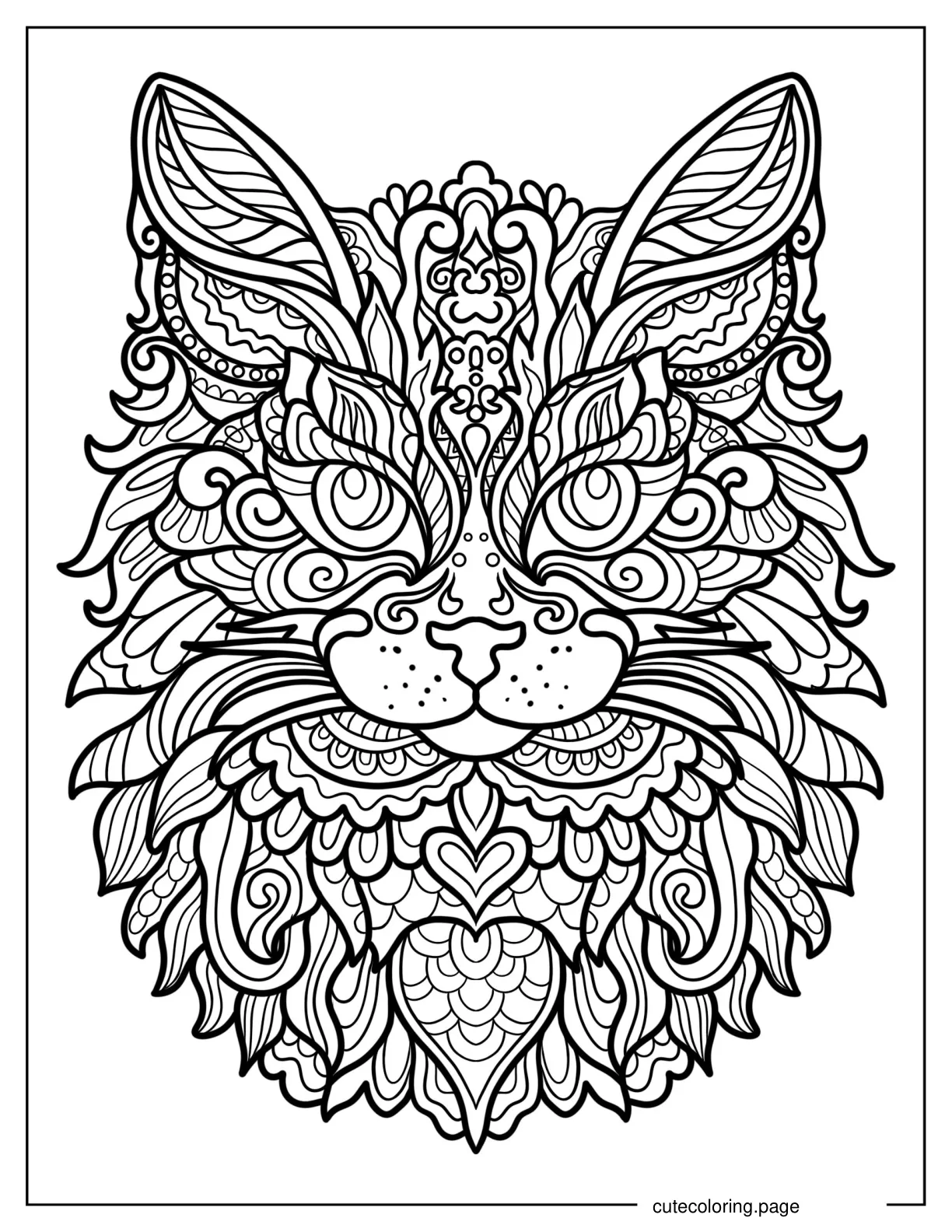 Intricate Cat Face Mandala coloring page