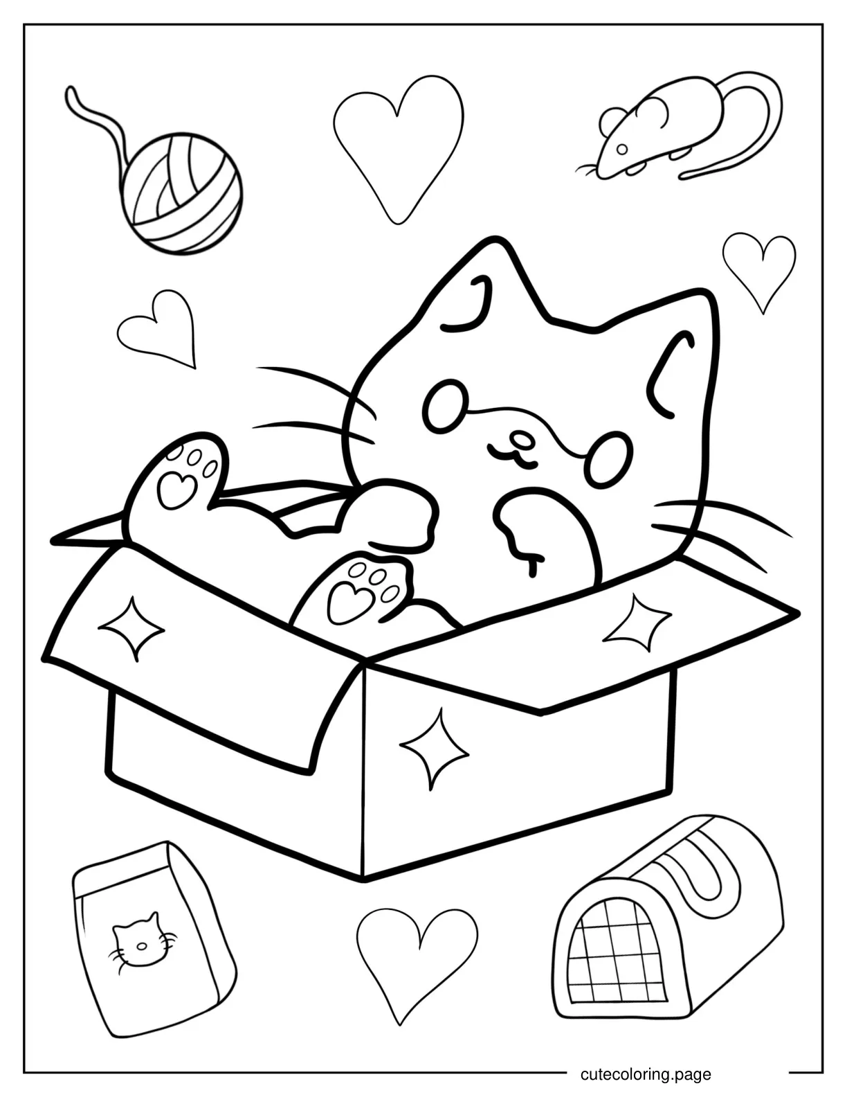 Kawaii Cat In Box Coloring In coloring page