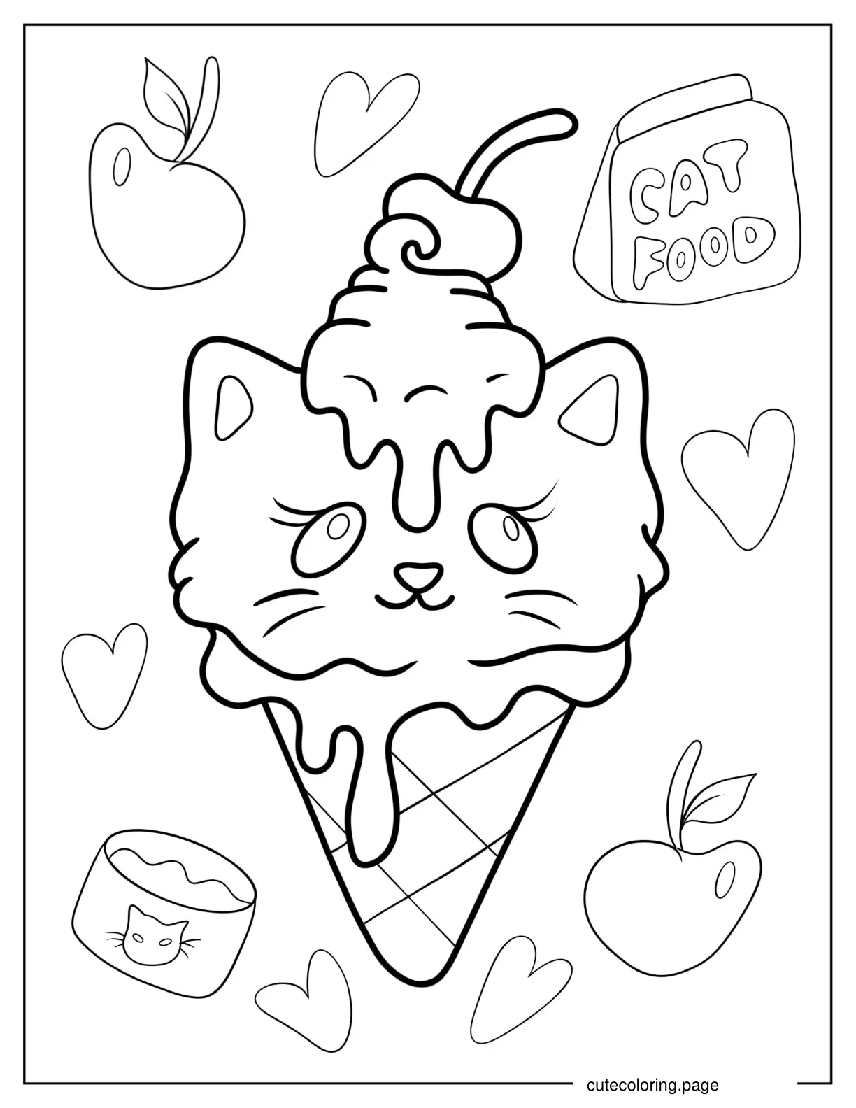 Kawaii Coloring Sheet Of Ice Cream Cat coloring page