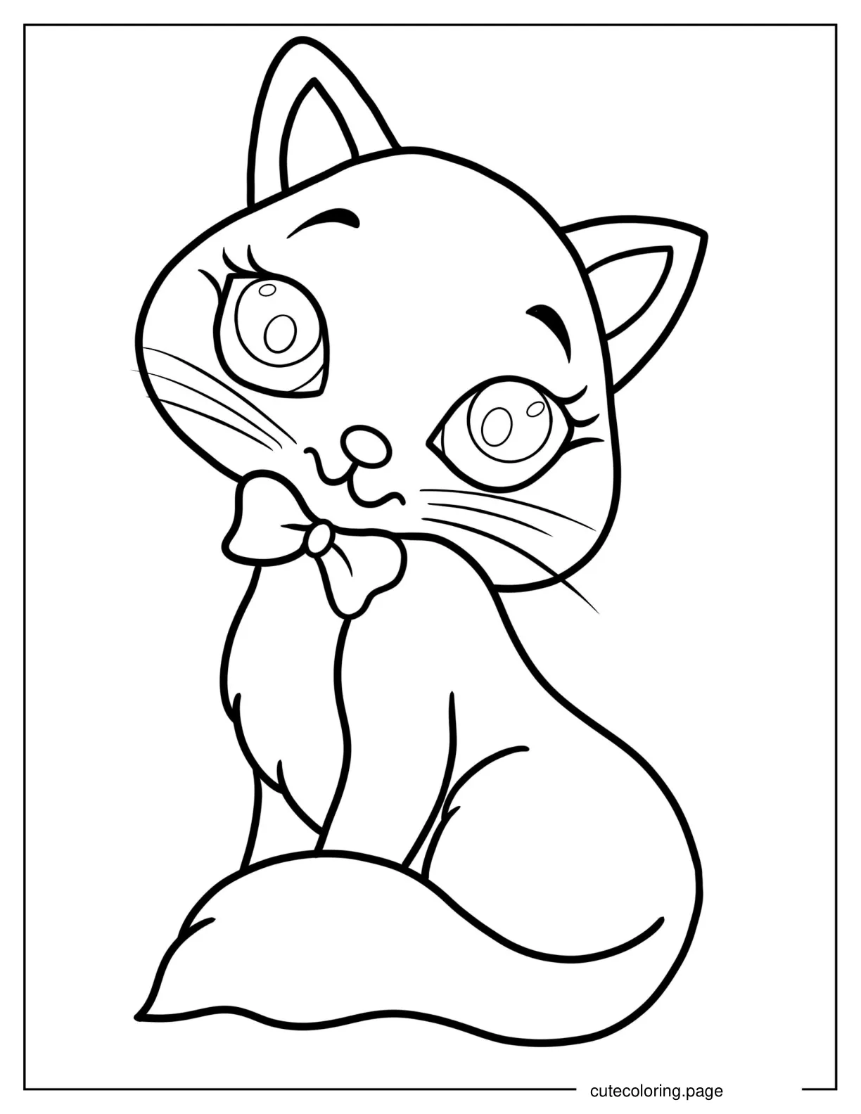 Kawaii Female Cat With Bow Coloring In coloring page