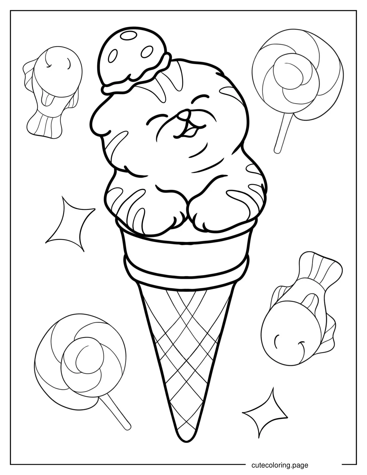 Kitten Inside Ice Cream Cone Coloring In For Preschoolers coloring page