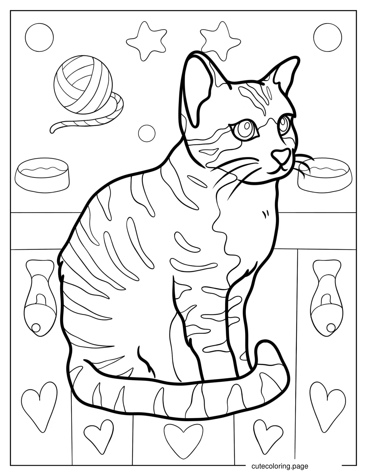 Pretty Striped Cat Sitting Coloring Sheet coloring page