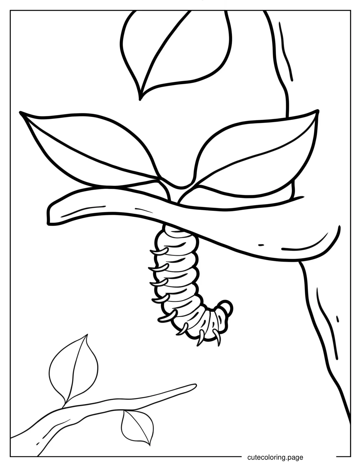 Coloring Page Of Caterpillar Hanging From Tree coloring page