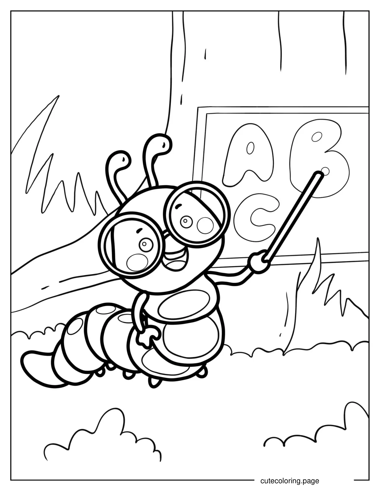 Cute Caterpillar Wearing Glasses coloring page