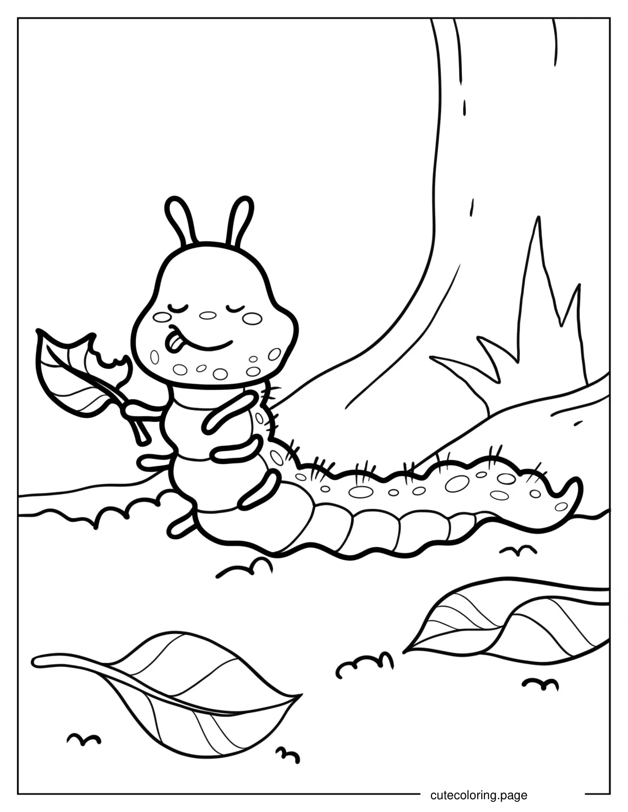 Happy Caterpillar Eating Leafs To Color In coloring page