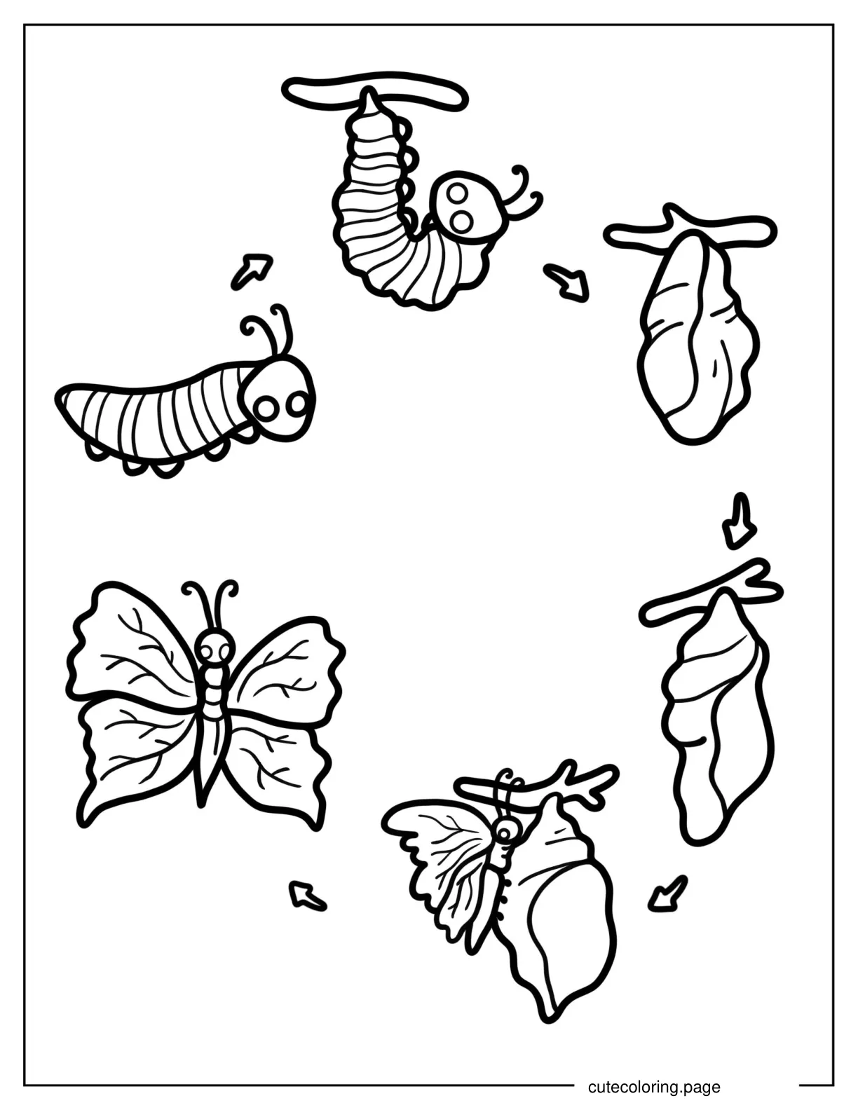 Simple Caterpillar Lifecycle From Cocoon To Butterfly coloring page