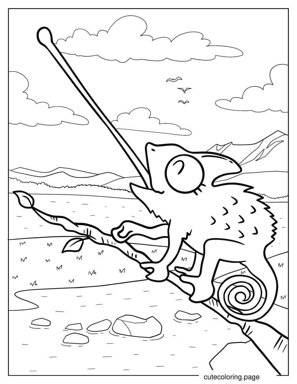 Baby Chameleon Catching Fly Coloring Sheet For Preschoolers coloring page