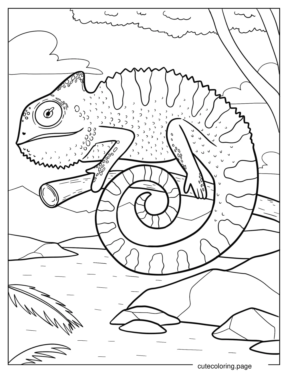 Chameleon With Textured Skin And Curled Tail Coloring Page coloring page