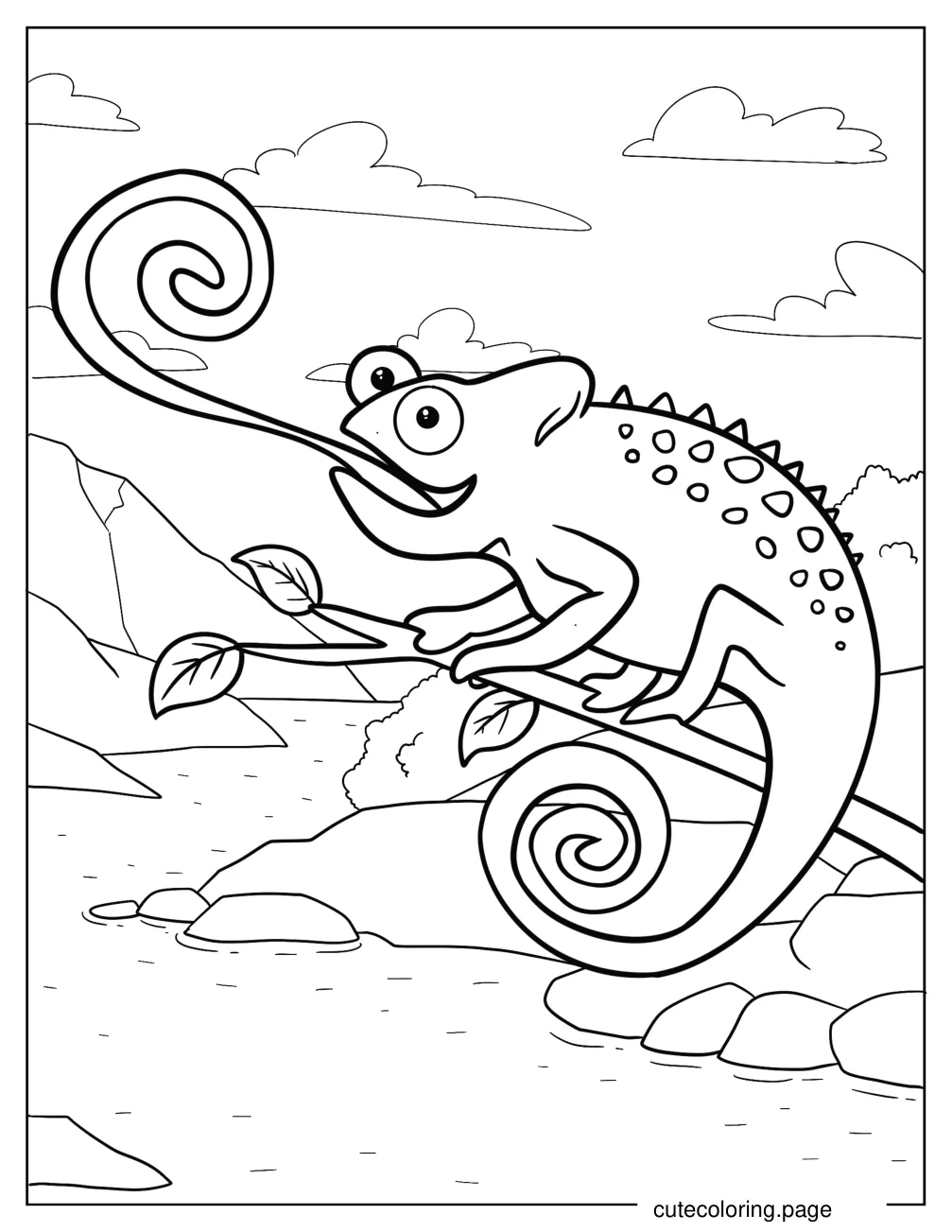 Chameleon With Tongue Out Coloring sheet For Preschoolers coloring page