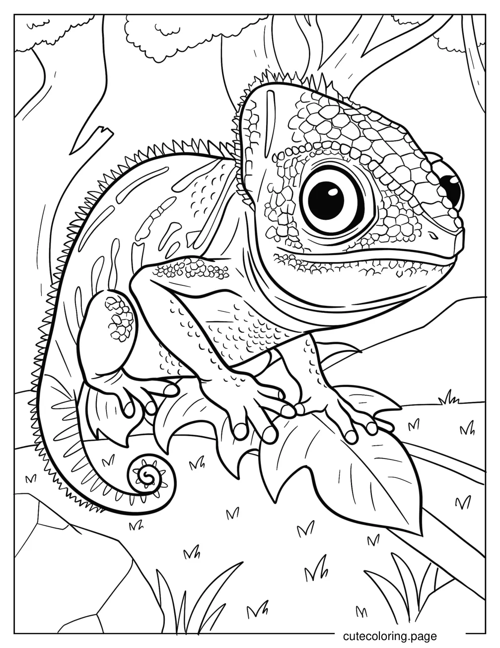 Detailed Chameleon With Large Eyes Coloring Page coloring page