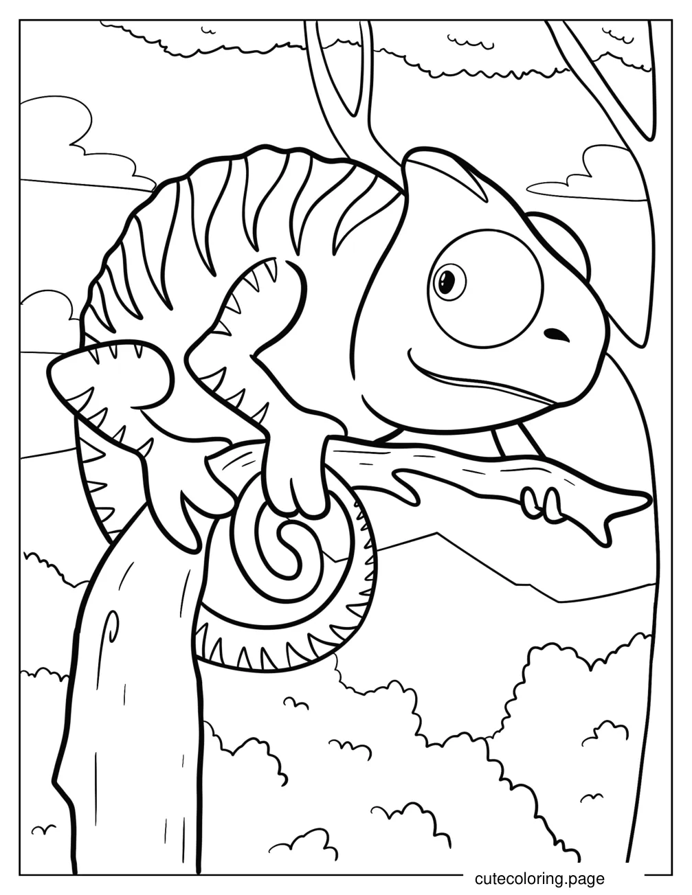 Easy Chameleon With Striped Back Coloring Page For Kids coloring page