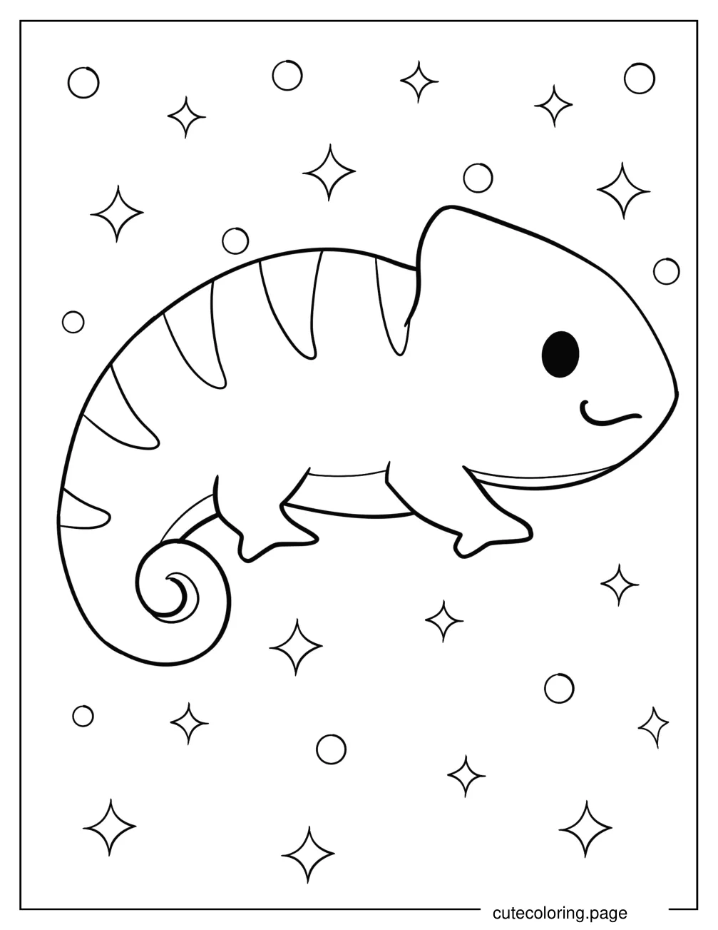 Kawaii Chameleon Coloring Page For Preschoolers coloring page