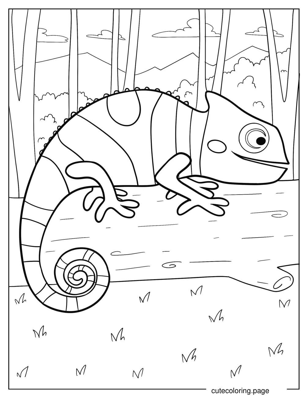 Striped Chameleon Sitting On Large Log coloring page