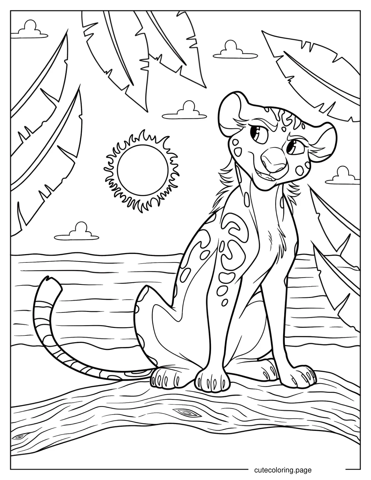 Cheetah Resting By The Sea Coloring Page coloring page