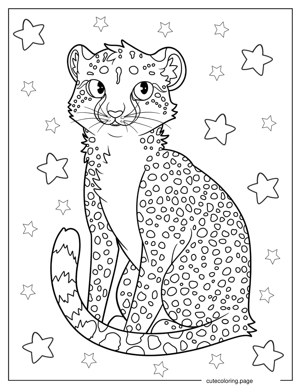 Kawaii Baby Cheetah Sitting Down Coloring Page coloring page