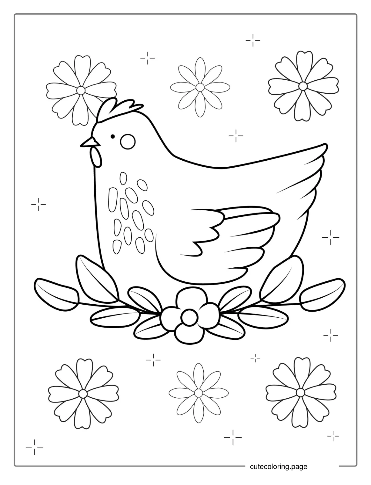 Adorable Chicken Sitting On Nest coloring page