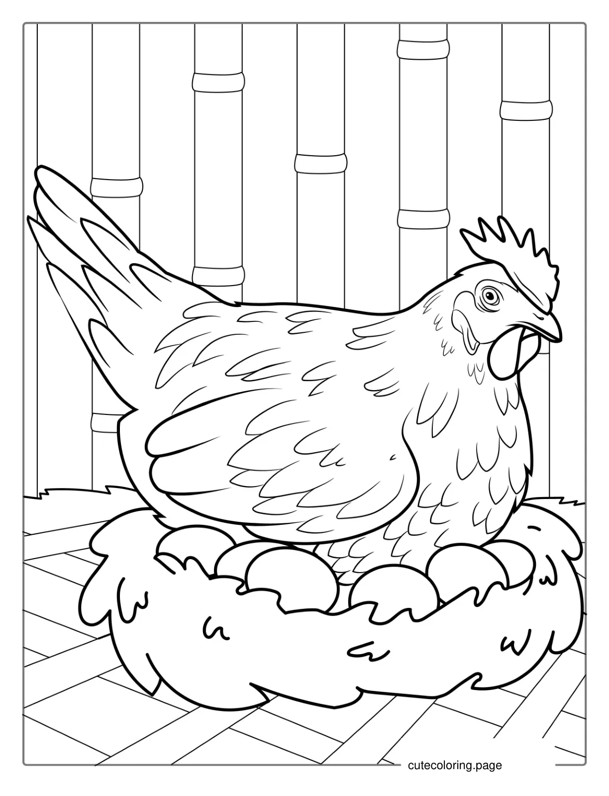 Chicken Nesting On Eggs Coloring Page coloring page