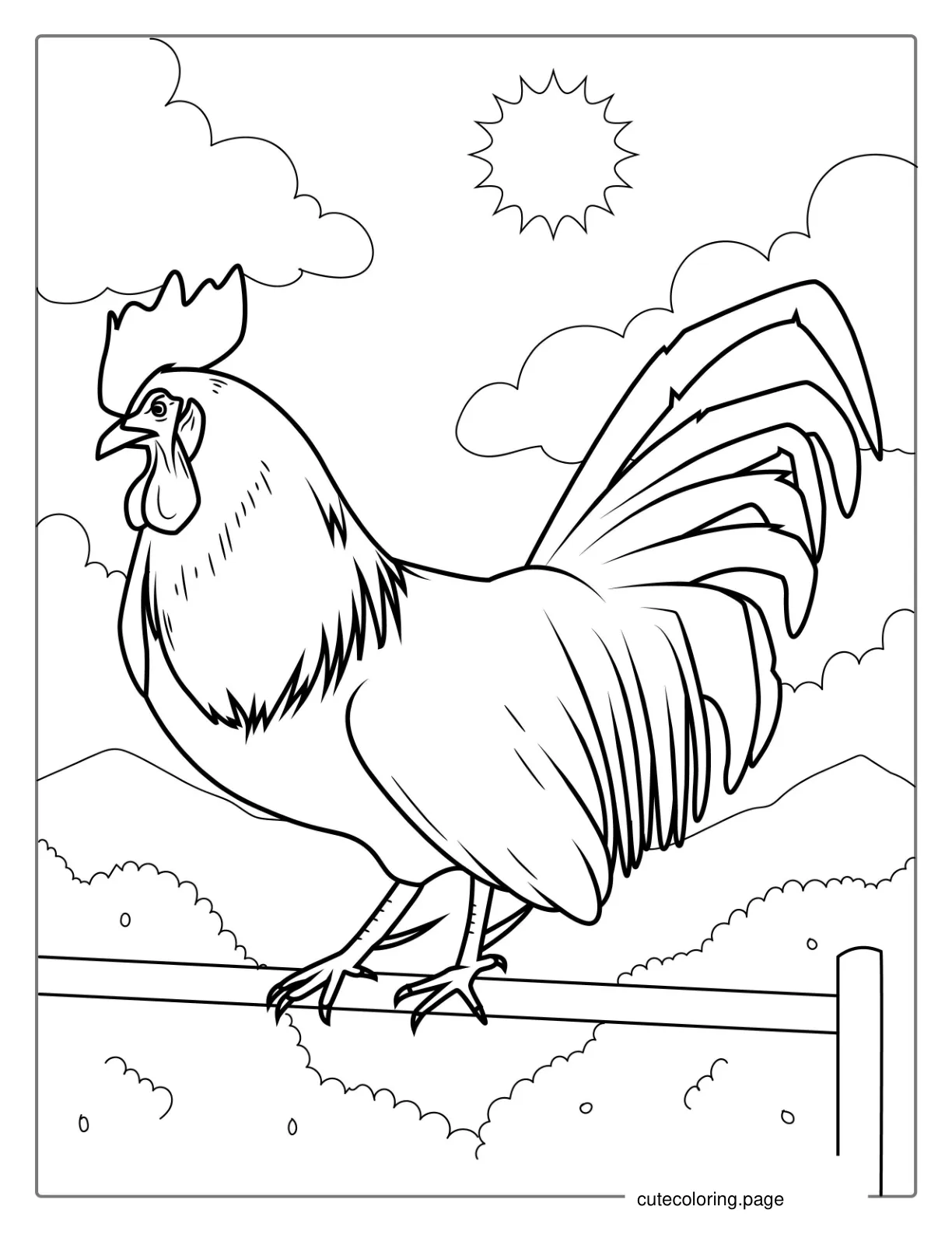 Coloring Page Of a Realistic Rooster coloring page