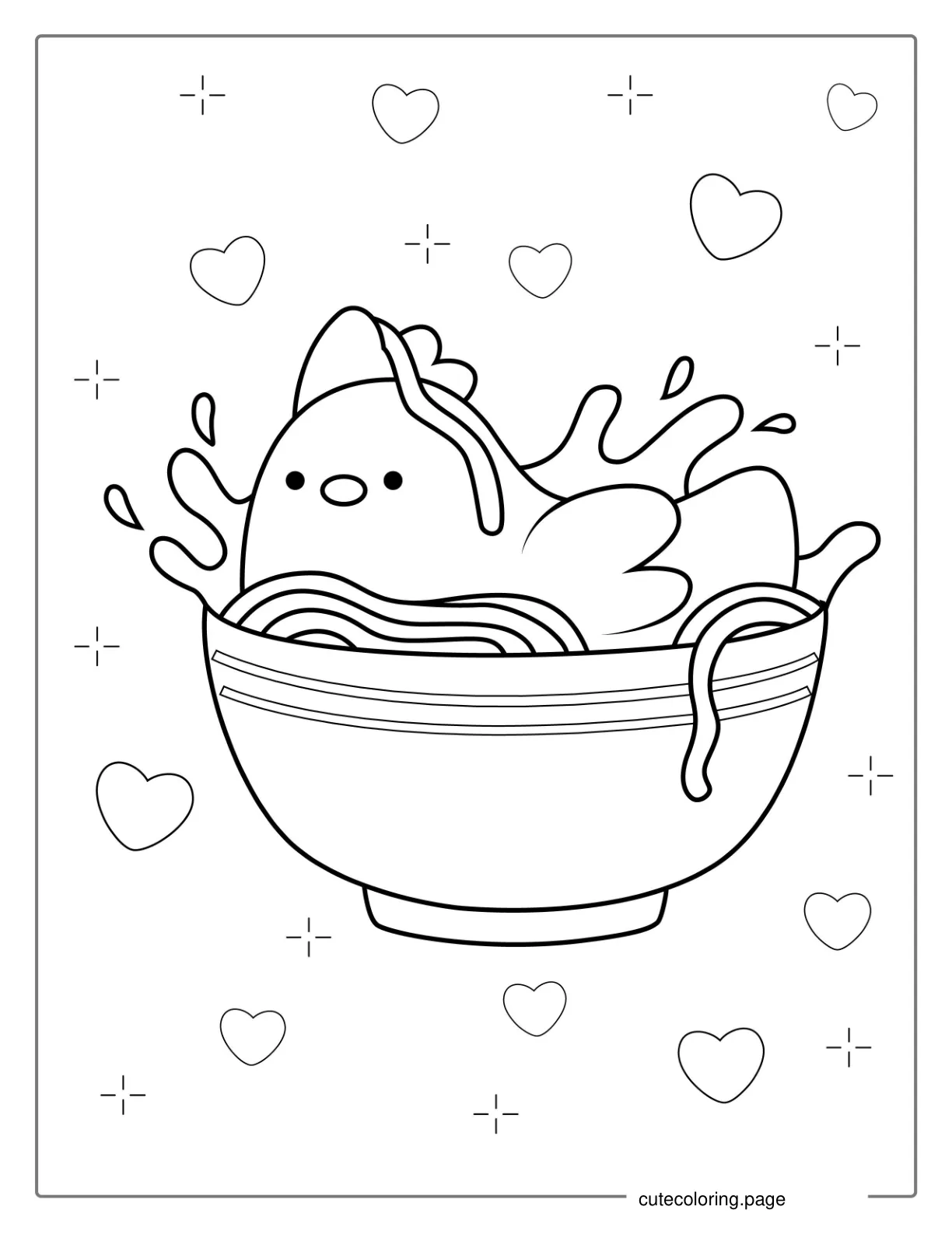 Cute Kawaii Chicken In Bowl To Color coloring page