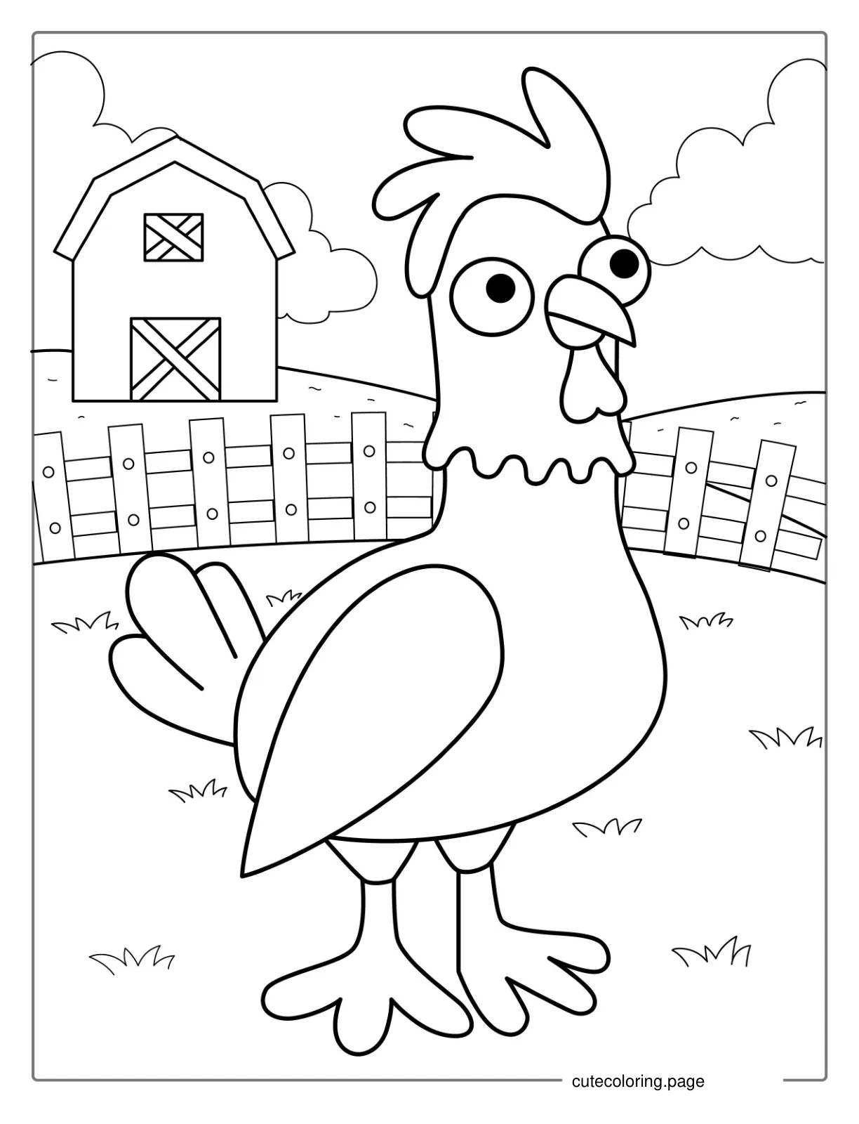 Easy Outline Of a Barn Yard Chicken To Color coloring page