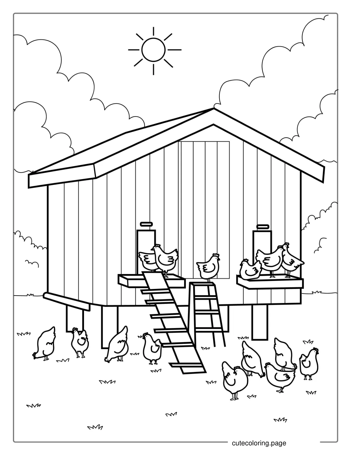 Farm Chicken Coop Coloring Sheet coloring page