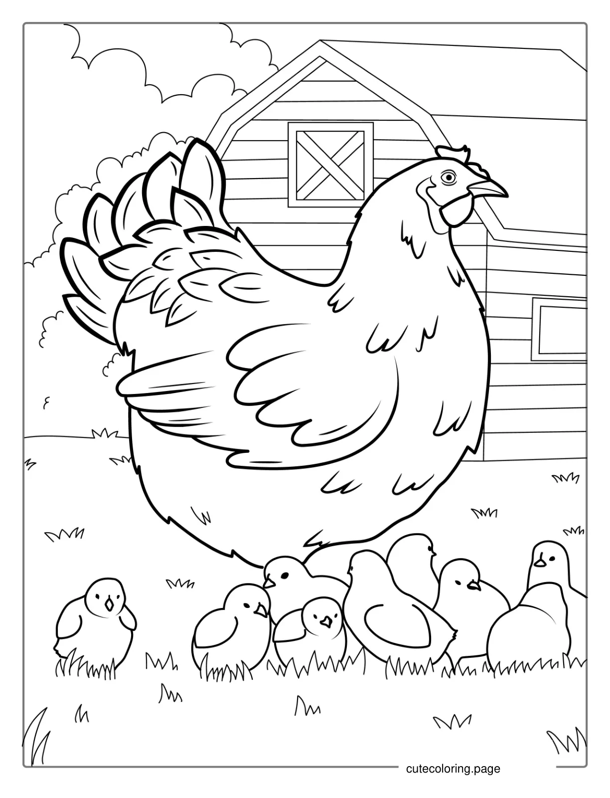 Mother Hen With Newborn Chicks To Color coloring page