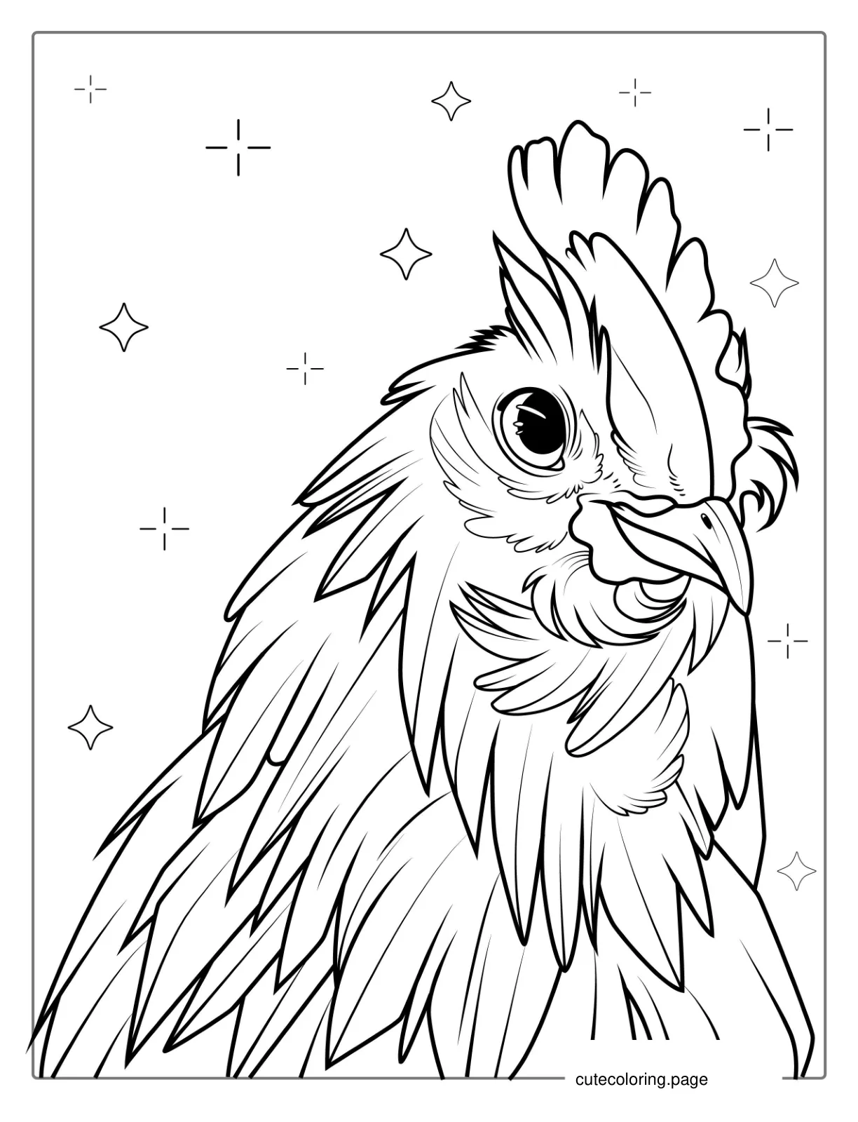 Realistic Chicken Head With Detailed Feathers coloring page