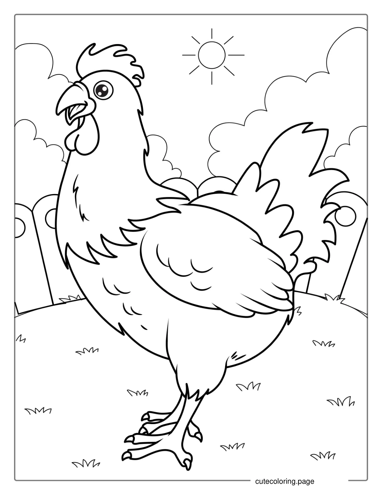 Smiling Chicken Coloring Sheet For Kids coloring page