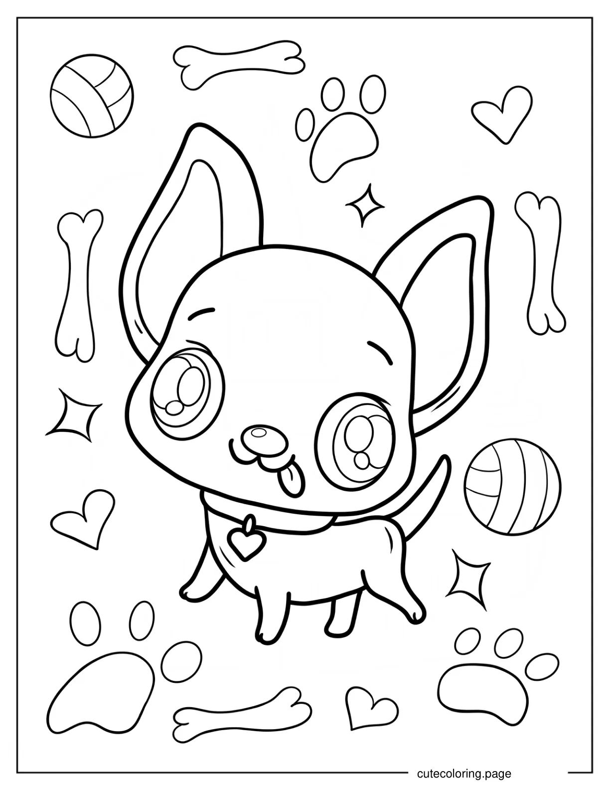 Chibi Puppy Chihuahua With Tongue Out Coloring Page For Preschoolers coloring page