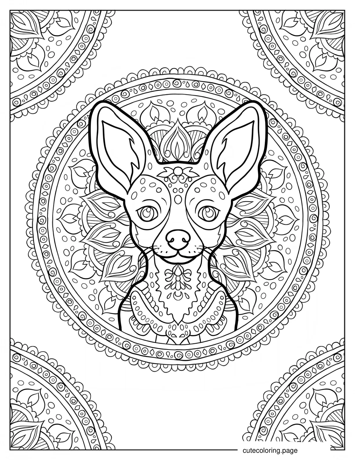 Intricate Chihuahua Mandala Coloring Sheet coloring page