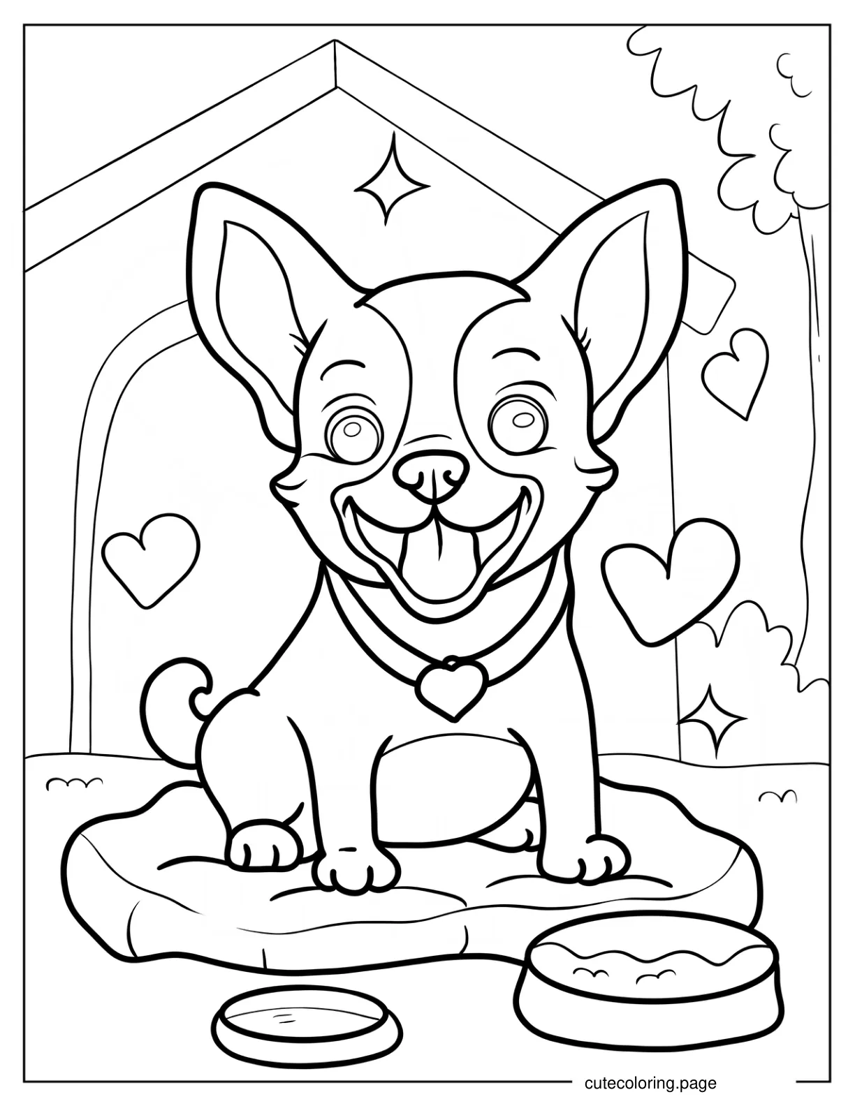 Kawaii Baby Chihuahua With Heart Coloring Sheet For Preschoolers coloring page