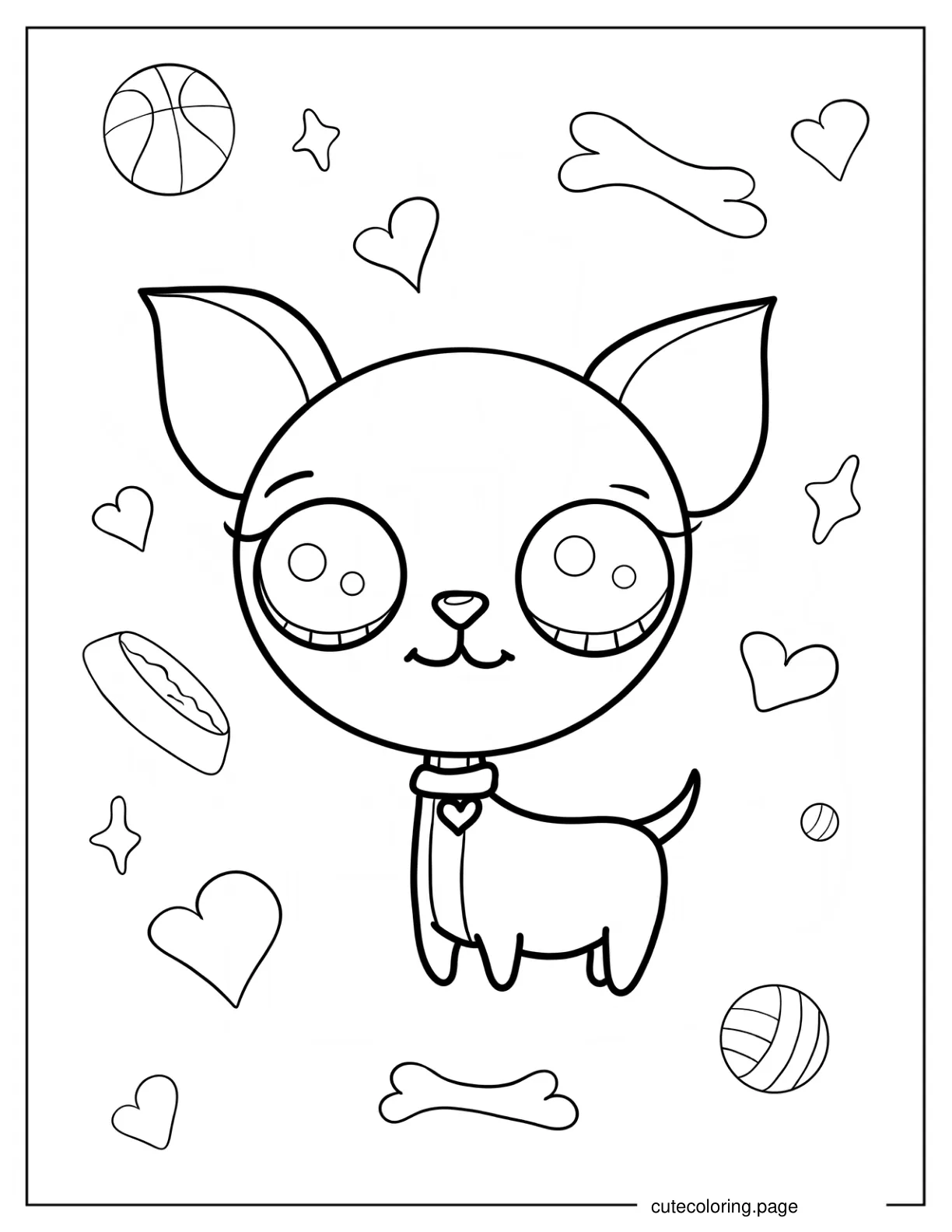 Kawaii Cartoon Chihuahua Coloring Page For Kids coloring page